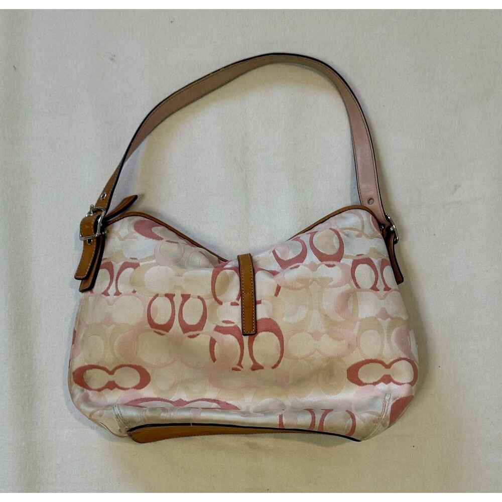 Coach Hamptons Optic Signature Clip Hobo Bag 7028 Pink Pastel Vintage Purse READ - Picture 5 of 16